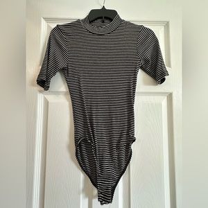 White and Black Striped Bodysuit